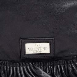 Pre Owned Valentino Black Ruffle Leather Hobo