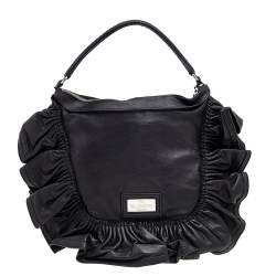 Pre Owned Valentino Black Ruffle Leather Hobo