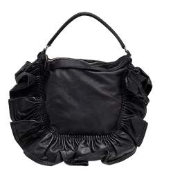 Pre Owned Valentino Black Ruffle Leather Hobo