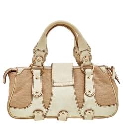 Valentino Cream/Beige Fabric And Leather VLogo Flap Shoulder Bag