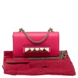 Pre Owned Valentino Hot Pink Leather Mini Rockstud Va Va Voom Chain Crossbody Bag