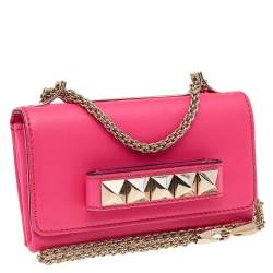Pre Owned Valentino Hot Pink Leather Mini Rockstud Va Va Voom Chain Crossbody Bag