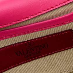Pre Owned Valentino Hot Pink Leather Mini Rockstud Va Va Voom Chain Crossbody Bag