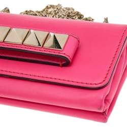 Pre Owned Valentino Hot Pink Leather Mini Rockstud Va Va Voom Chain Crossbody Bag