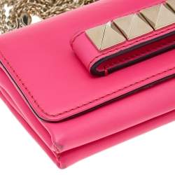 Pre Owned Valentino Hot Pink Leather Mini Rockstud Va Va Voom Chain Crossbody Bag