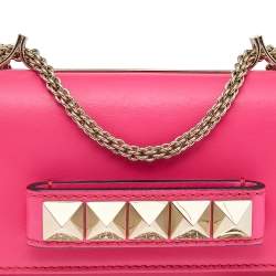 Pre Owned Valentino Hot Pink Leather Mini Rockstud Va Va Voom Chain Crossbody Bag