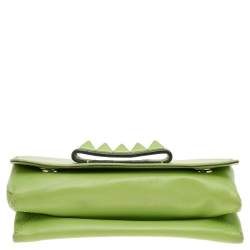 Pre Owned Valentino Green Leather Rockstud Va Va Voom Chain Clutch