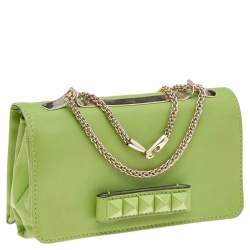 Pre Owned Valentino Green Leather Rockstud Va Va Voom Chain Clutch