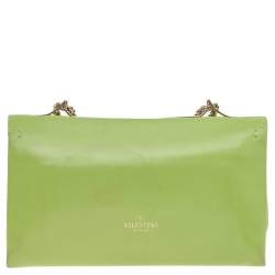 Pre Owned Valentino Green Leather Rockstud Va Va Voom Chain Clutch