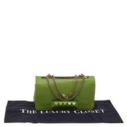 Pre Owned Valentino Green Leather Rockstud Va Va Voom Chain Clutch