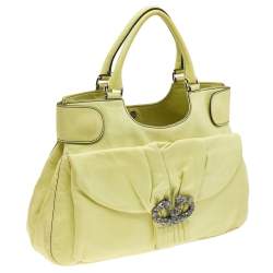 Pre Owned Valentino Neon Green Leather Crystal Catch Shoulder Bag