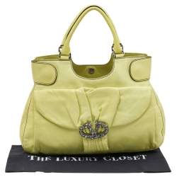 Pre Owned Valentino Neon Green Leather Crystal Catch Shoulder Bag