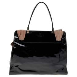 مملوكة مسبقًا حقيبة فالنتينو أفروديت قش وجلد لامع وجلد ثلاثي اللون بفيونكة يد علوية