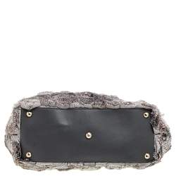 Pre Owned Valentino Grey Leather And Silk Organza Pearl Embellished Rosier Tote