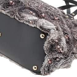 Pre Owned Valentino Grey Leather And Silk Organza Pearl Embellished Rosier Tote