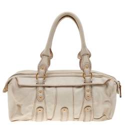 Pre Owned Valentino Cream Leather VLogo Flap Satchel