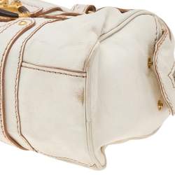 Pre Owned Valentino Cream Leather VLogo Flap Satchel