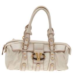 Pre Owned Valentino Cream Leather VLogo Flap Satchel