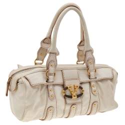 Pre Owned Valentino Cream Leather VLogo Flap Satchel