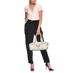 Pre Owned Valentino Cream Leather VLogo Flap Satchel