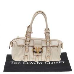 Pre Owned Valentino Cream Leather VLogo Flap Satchel