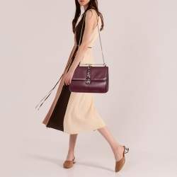 Pre Owned Valentino Burgundy Leather XL Rockstud Glam Lock Shoulder Bag