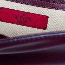 Pre Owned Valentino Burgundy Leather XL Rockstud Glam Lock Shoulder Bag