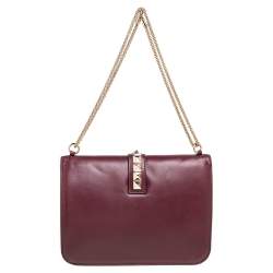 Pre Owned Valentino Burgundy Leather XL Rockstud Glam Lock Shoulder Bag
