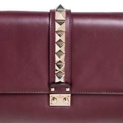 Pre Owned Valentino Burgundy Leather XL Rockstud Glam Lock Shoulder Bag