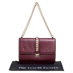Pre Owned Valentino Burgundy Leather XL Rockstud Glam Lock Shoulder Bag