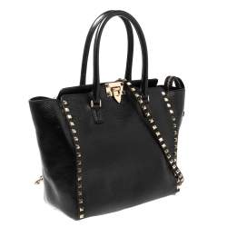 مملوكة مسبقًا حقيبة يد توتس فالنتينو ترابيز روكستد جلد أسود منقوش