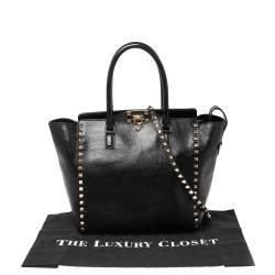 مملوكة مسبقًا حقيبة يد توتس فالنتينو ترابيز روكستد جلد أسود منقوش