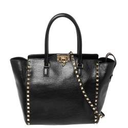 مملوكة مسبقًا حقيبة يد توتس فالنتينو ترابيز روكستد جلد أسود منقوش