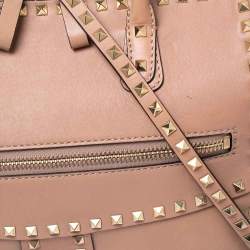 Pre Owned Valentino Dusty Pink Leather Rockstud Zip Satchel