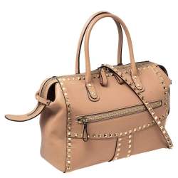 Pre Owned Valentino Dusty Pink Leather Rockstud Zip Satchel