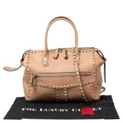 Pre Owned Valentino Dusty Pink Leather Rockstud Zip Satchel