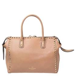 Pre Owned Valentino Dusty Pink Leather Rockstud Zip Satchel