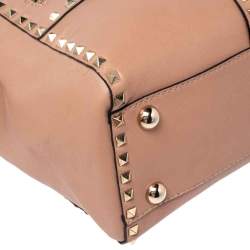 Pre Owned Valentino Dusty Pink Leather Rockstud Zip Satchel