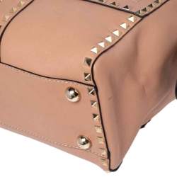 Pre Owned Valentino Dusty Pink Leather Rockstud Zip Satchel