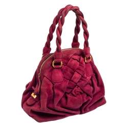 Pre Owned Valentino Burgundy Suede Braided Handle Satchel