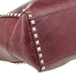 Pre Owned Valentino Burgundy Textured Leather Rockstud Trapeze Tote