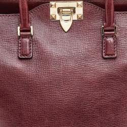 Pre Owned Valentino Burgundy Textured Leather Rockstud Trapeze Tote