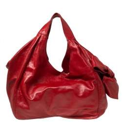 Pre Owned Valentino Red Leather Nuage Bow Hobo