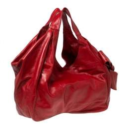 Pre Owned Valentino Red Leather Nuage Bow Hobo