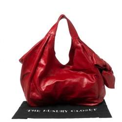 Pre Owned Valentino Red Leather Nuage Bow Hobo