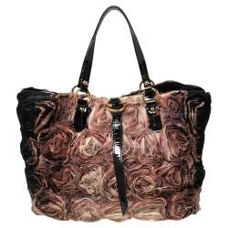 Pre Owned Valentino Multicolor Patent Leather And Silk Organza Rosier Tote