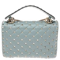 Pre Owned حقيبة فالنتينو يد علوية سبايك مرصعة متوسط جلد أزرق