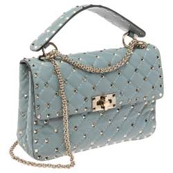 Pre Owned حقيبة فالنتينو يد علوية سبايك مرصعة متوسط جلد أزرق