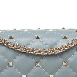 Pre Owned حقيبة فالنتينو يد علوية سبايك مرصعة متوسط جلد أزرق