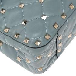 Pre Owned حقيبة فالنتينو يد علوية سبايك مرصعة متوسط جلد أزرق